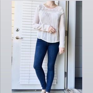 Delicate Ivory Boho Top with Lace Detail Size S